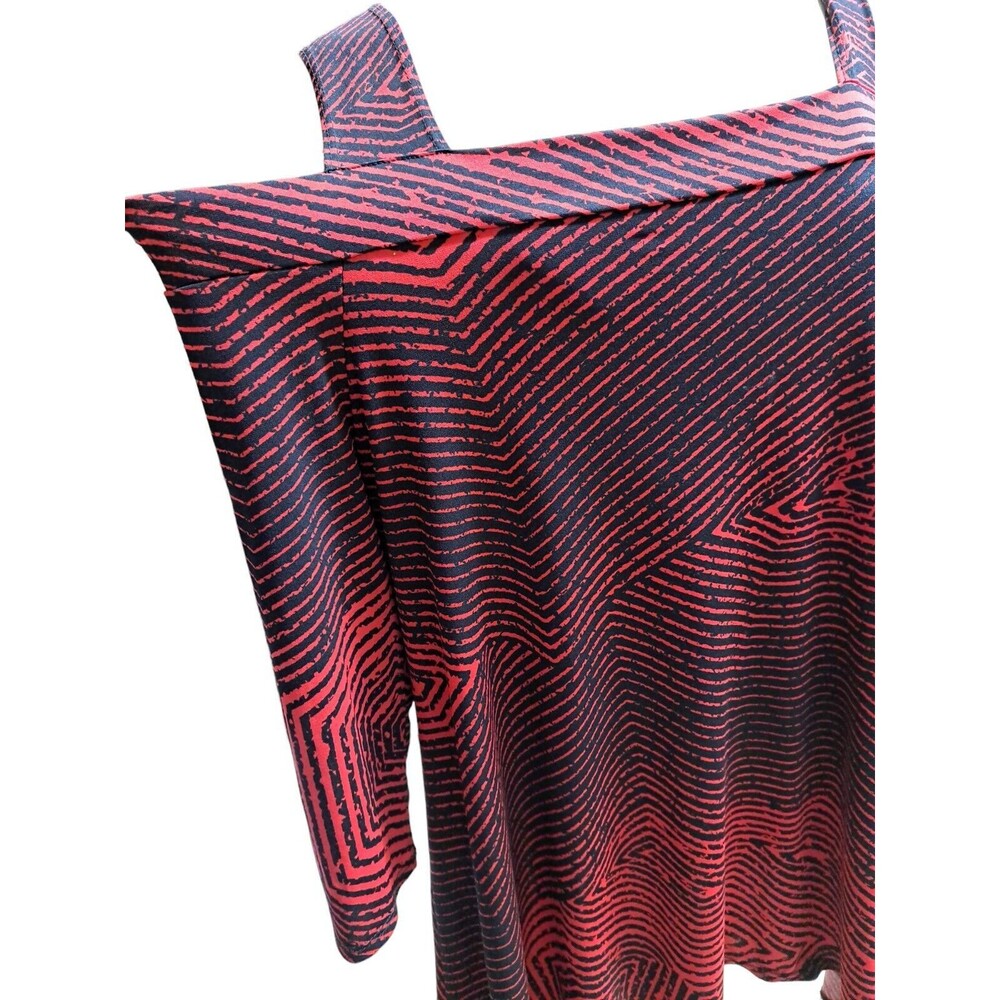 Clara Sun Woo Tunic Top Women XL Cold Shoulder Asymmetrical Artsy Abstract Print - Picture 2 of 7